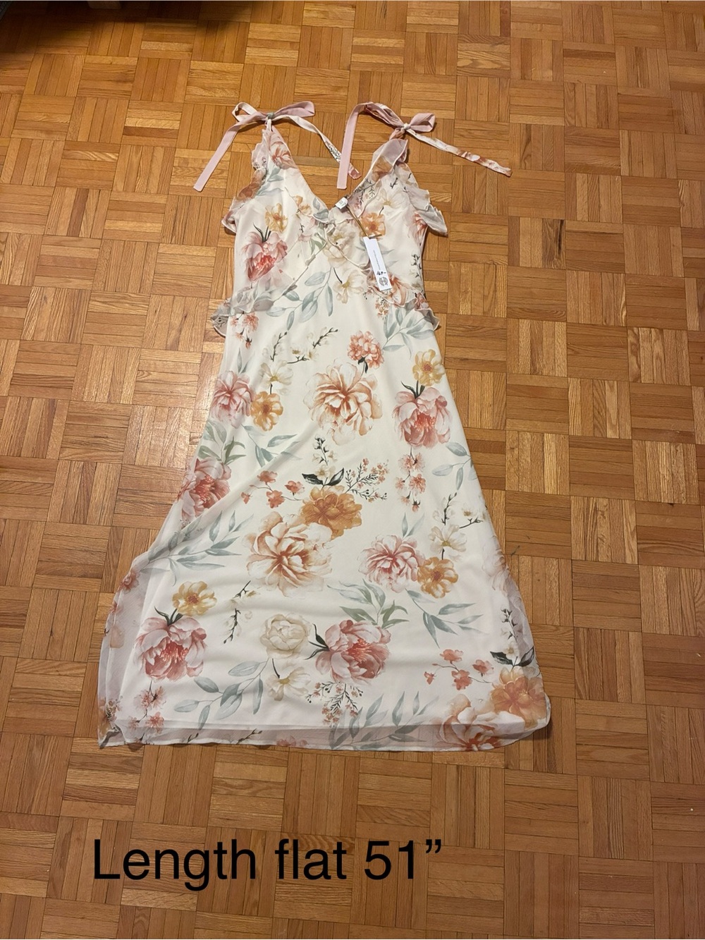 Chiffon Bias midi dress, Cream Floral with Pink and Peach Accents